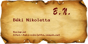 Béki Nikoletta névjegykártya